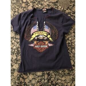 Harley-Davidson Womens T-Shirt‎ Official Plunge Front Navy Annapolis MD Large